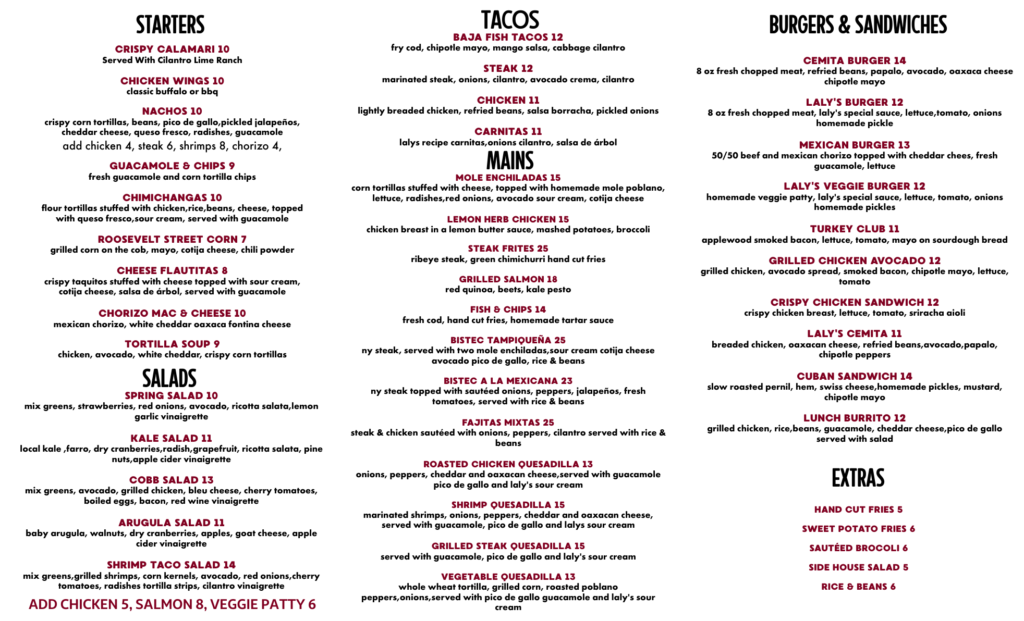 MENU Lalys Restaurant